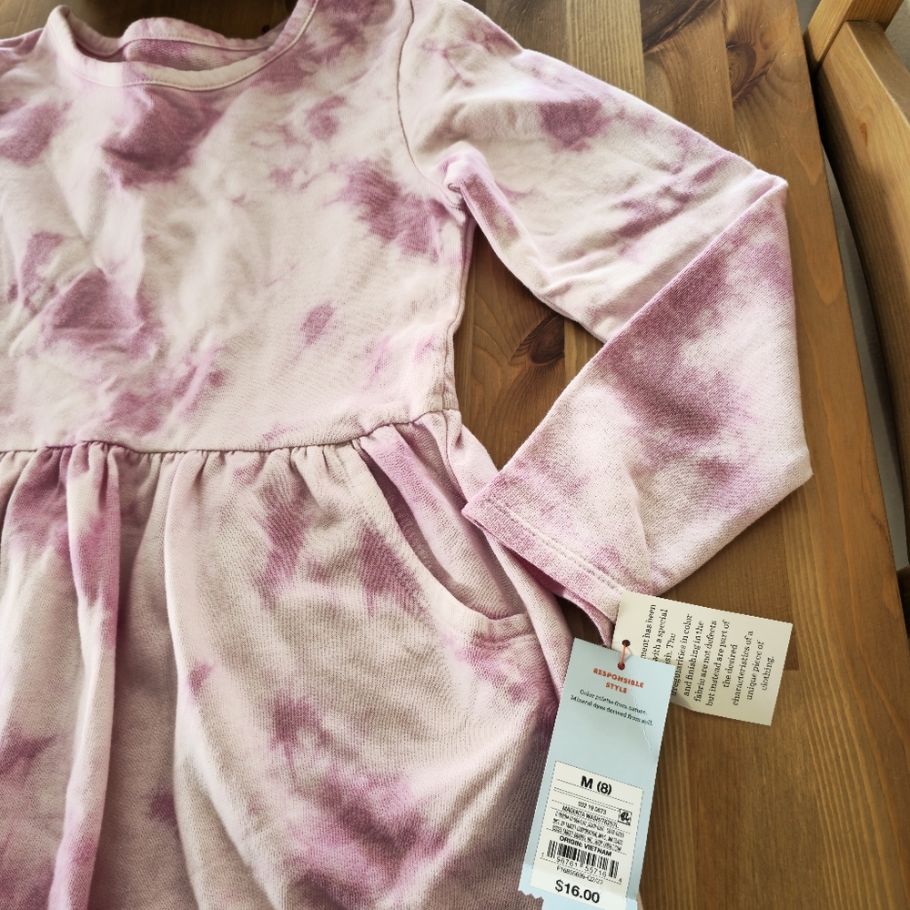 Cat & Jack - Girls' Long Sleeve French Terry Tie-Dye Dress - Magenta Wash - Picture 8 of 9